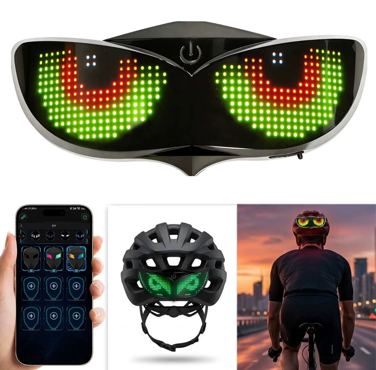 Luz Led Para Casco de Bicicleta, con variedad de diseño, configurable desde App